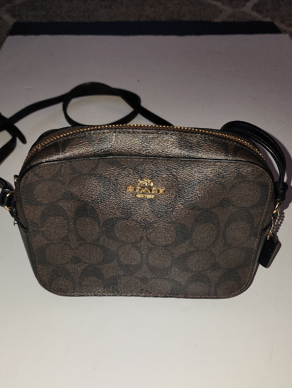 Coach Mini Camera Crossbody Bag with Signature Pattern. EUC